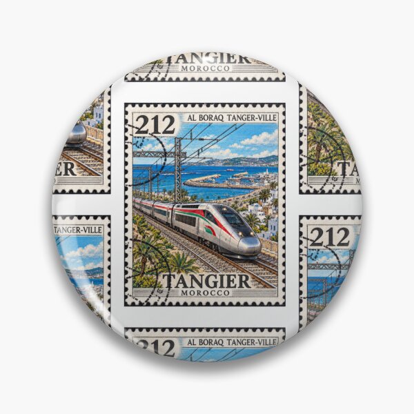 Item preview, Vintage Tangier Morocco Travel Stamp Train Art designed and sold by InPrintedWord.