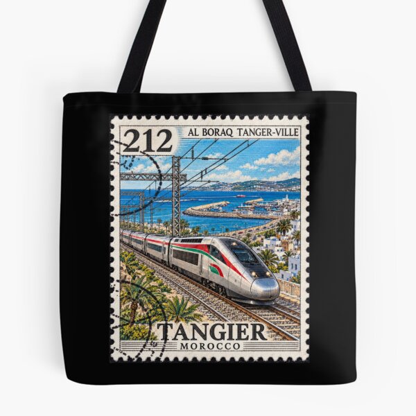 Item preview, Vintage Tangier Morocco Travel Stamp Train Art designed and sold by InPrintedWord.