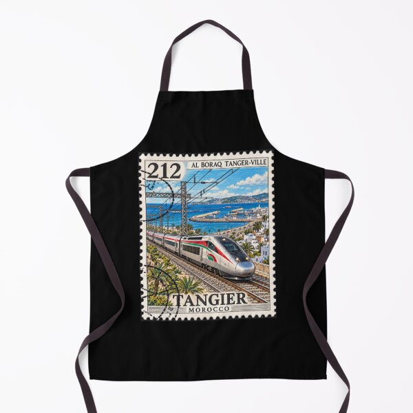 Aperçu de l'œuvre Timbre de voyage vintage Tanger Maroc, art du train créée et vendue par InPrintedWord.