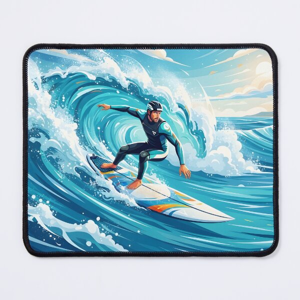 Item preview, A male surfer riding a large wave barrel in a stylized illustration designed and sold by homydesign.
