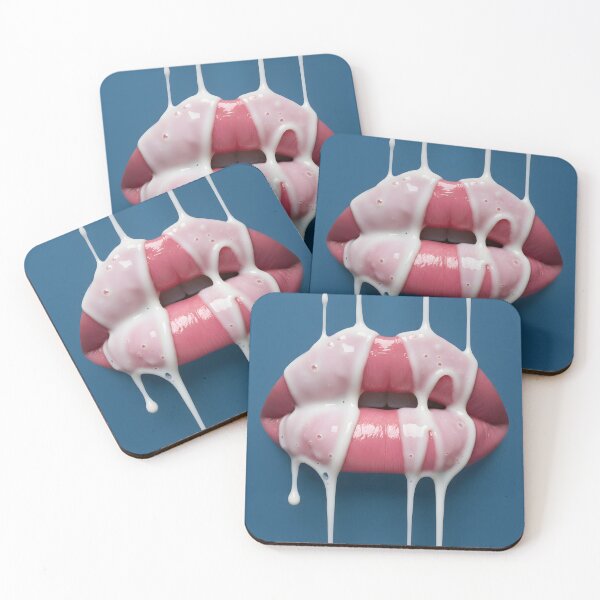 Item preview, Glossy Pink Lips with Dripping White Liquid designed and sold by homydesign.