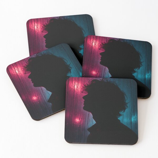 Item preview, A person's silhouette is framed against a background of vertical pink and blue abstract light streaks designed and sold by homydesign.