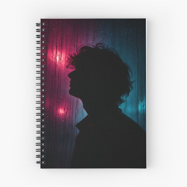 Artikelvorschau, Die Silhouette einer Person hebt sich vor einem Hintergrund aus vertikalen, abstrakten Lichtstreifen in Rosa und Blau ab. entworfen und verkauft von homydesign.