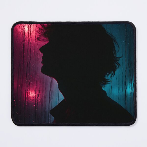 Item preview, A person's silhouette is framed against a background of vertical pink and blue abstract light streaks designed and sold by homydesign.
