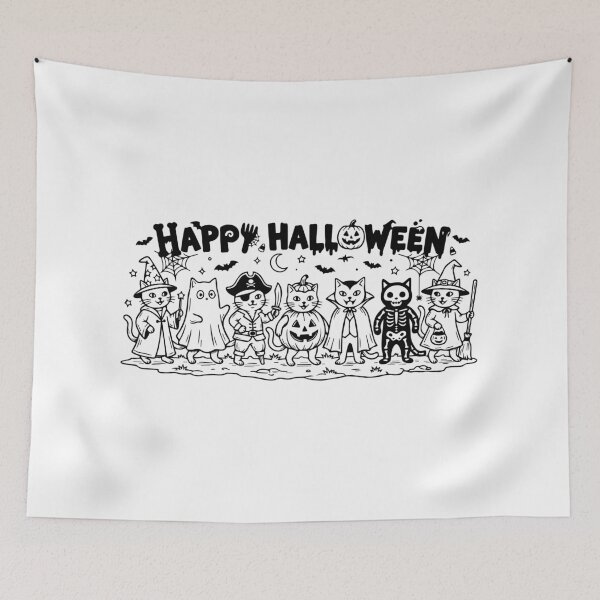Item preview, Cute Halloween Cat art, Spooky Line Art Cat art, Funny Halloween Gift for Cat Lovers, Minimalist Kitten, Fall Aesthetic designed and sold by luckysolo.