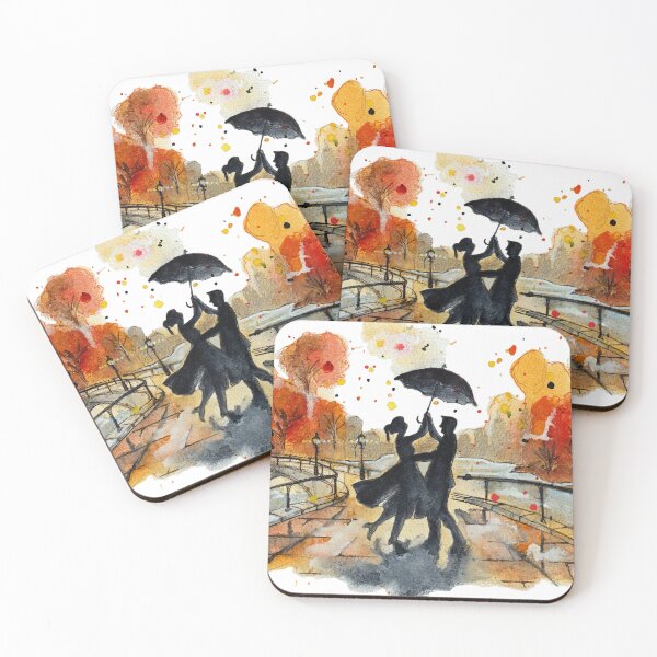 Item preview, Autumn City Bridge Walk Couple Silhouette Watercolor designed and sold by DesseindImages.