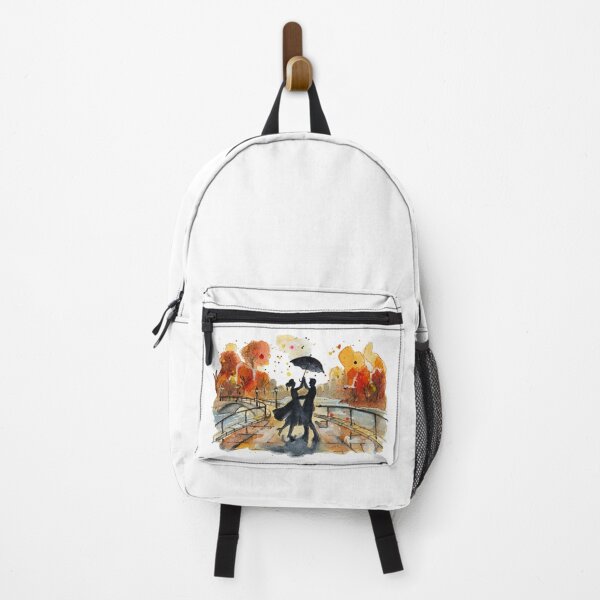 Item preview, Autumn City Bridge Walk Couple Silhouette Watercolor designed and sold by DesseindImages.