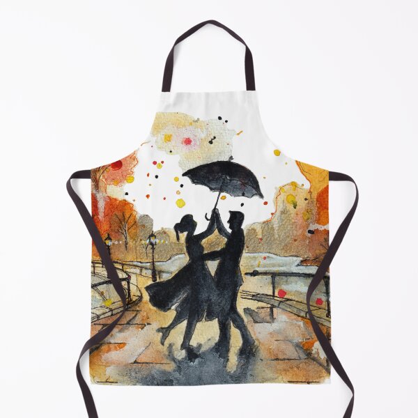 Item preview, Autumn City Bridge Walk Couple Silhouette Watercolor designed and sold by DesseindImages.