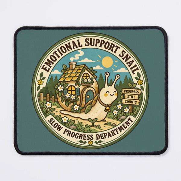 Item preview, Emotional Support Snail – Slow Progress Cottagecore Badge designed and sold by  MAD's Recreation Studio.