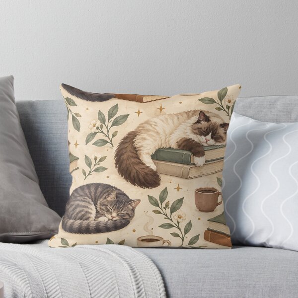 Item preview, Cozy Cats Books and Coffee Pattern designed and sold by H.M. Bright Design.