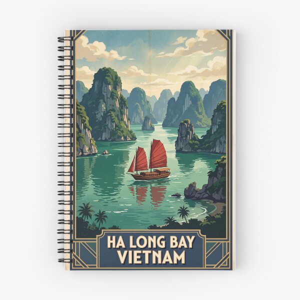 Artikelvorschau, Ha Long Bucht, Vietnam – Vintage-Reise: Smaragdgrünes Wasser, Karstinseln, traditionelles Dschunkenboot entworfen und verkauft von Bomax121.