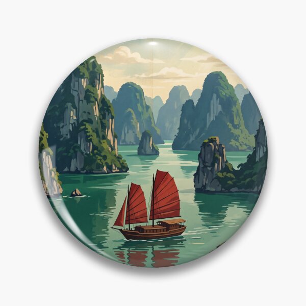 Item preview, Ha Long Bay Vietnam Vintage Travel – Emerald Waters Karst Islands Traditional Junk Boat designed and sold by Bomax121.