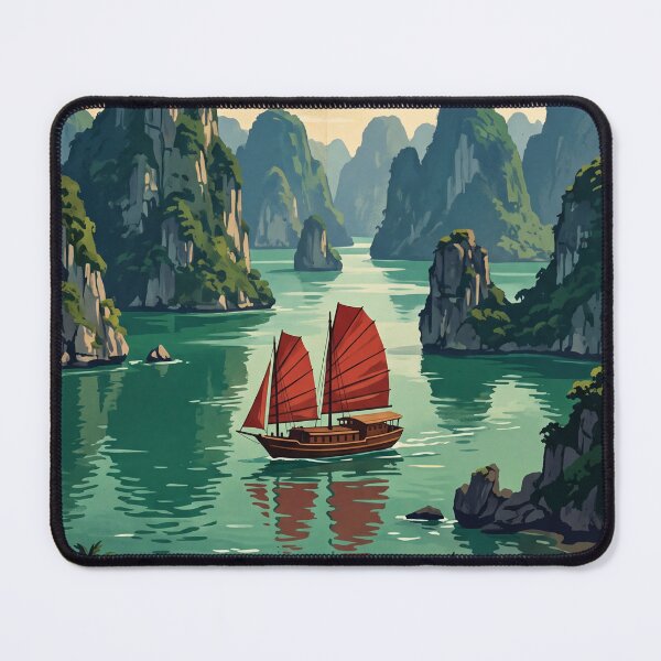 Item preview, Ha Long Bay Vietnam Vintage Travel – Emerald Waters Karst Islands Traditional Junk Boat designed and sold by Bomax121.
