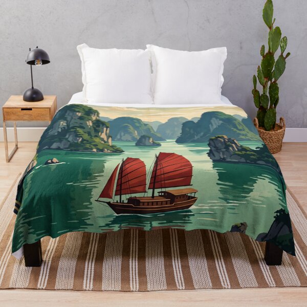 Item preview, Ha Long Bay Vietnam Vintage Travel – Emerald Waters Karst Islands Traditional Junk Boat designed and sold by Bomax121.