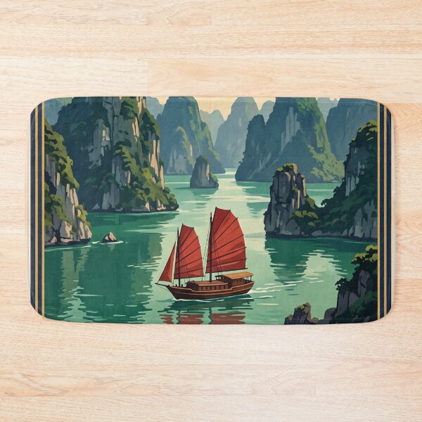 Item preview, Ha Long Bay Vietnam Vintage Travel – Emerald Waters Karst Islands Traditional Junk Boat designed and sold by Bomax121.