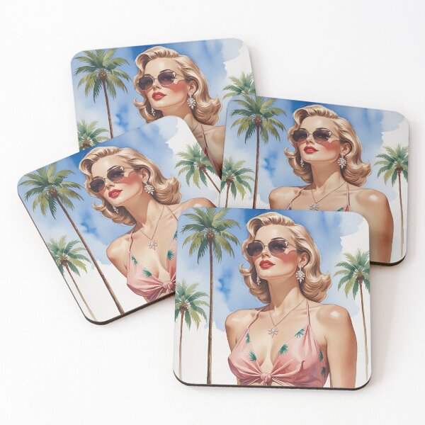 Item preview, Pink Palms – Retro Blonde in the Sun designed and sold by RosieKingArt.