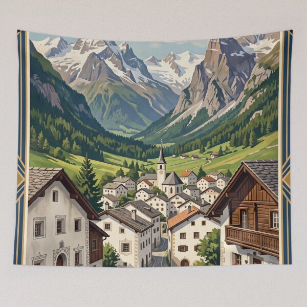 Item preview, Lavin Switzerland Vintage Travel – Lower Engadine Piz Linard Sgraffito Village designed and sold by Bomax121.