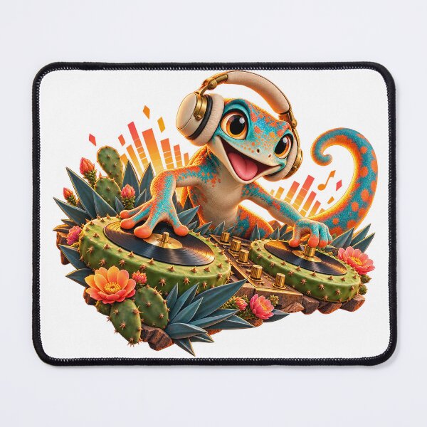 Item preview, Desert Gecko DJ Mixing Cactus Vinyl Beats designed and sold by RAX Mirth Studio.