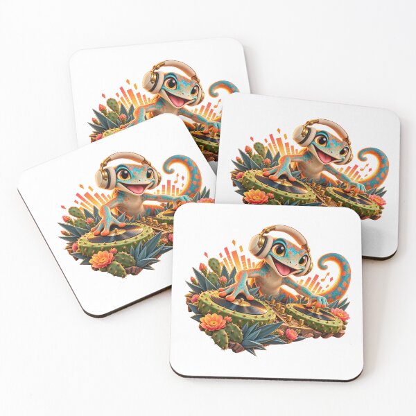 Item preview, Desert Gecko DJ Mixing Cactus Vinyl Beats designed and sold by RAX Mirth Studio.