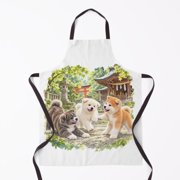 Item preview, Akita Dog Puppies Playing at Shinto Shrine - Japanese Watercolor Art designed and sold by japan-picto.
