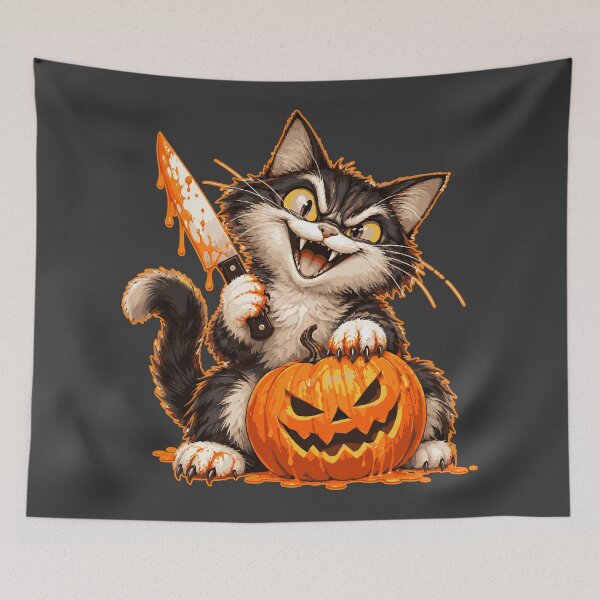 Item preview, Murderous Cat Halloween, Funny Knife Cat Carving Pumpkin, Cute Spooky Cat Lover Gift, Horror Halloween for Women designed and sold by luckysolo.