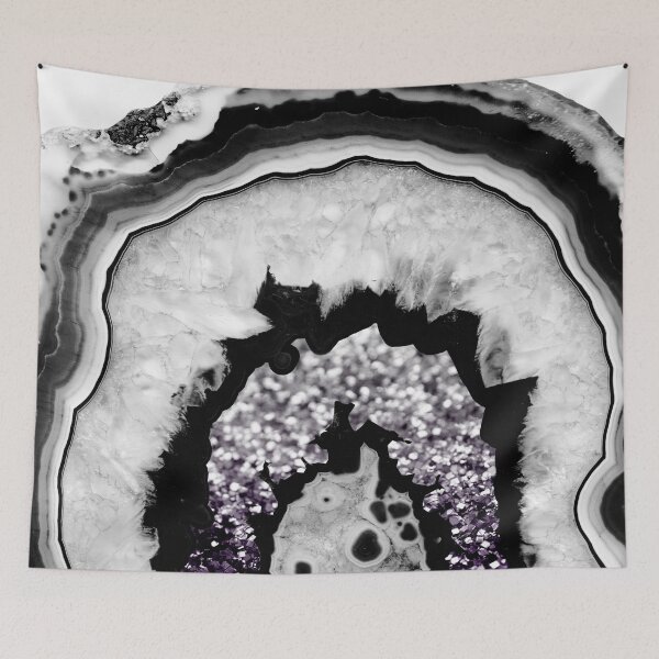 Item preview, Gray Black White Agate with Purple Black Silver Glitter #1 (Faux Glitter) #gem #decor #art  designed and sold by Anita's & Bella's Art.