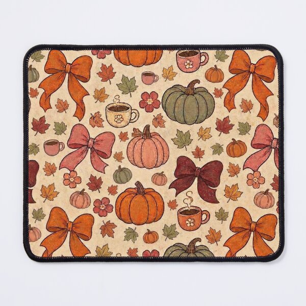 Item preview, Cozy Fall Pumpkin Bow Pattern – Autumn Coffee Leaves and Flowers designed and sold by Graphic Vibe Designs.