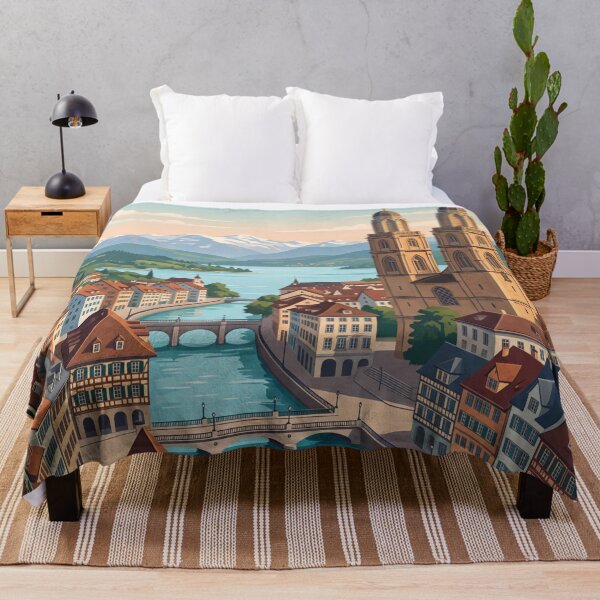 Item preview, Zurich Switzerland Vintage Travel – Grossmunster Limmat River Old Town Lake Zurich designed and sold by Bomax121.
