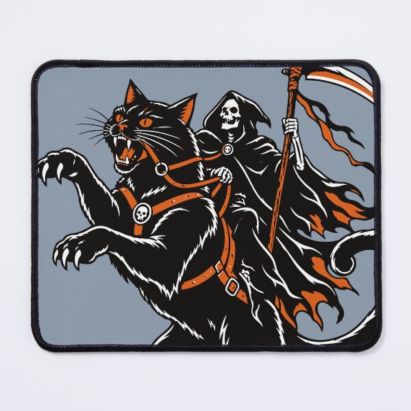 Item preview, Funny Grim Reaper on Cat, Halloween Graphic Art, Spooky Cute Cat Lover Gift, Funny Halloween Costume, Skeleton Riding Cat designed and sold by luckysolo.