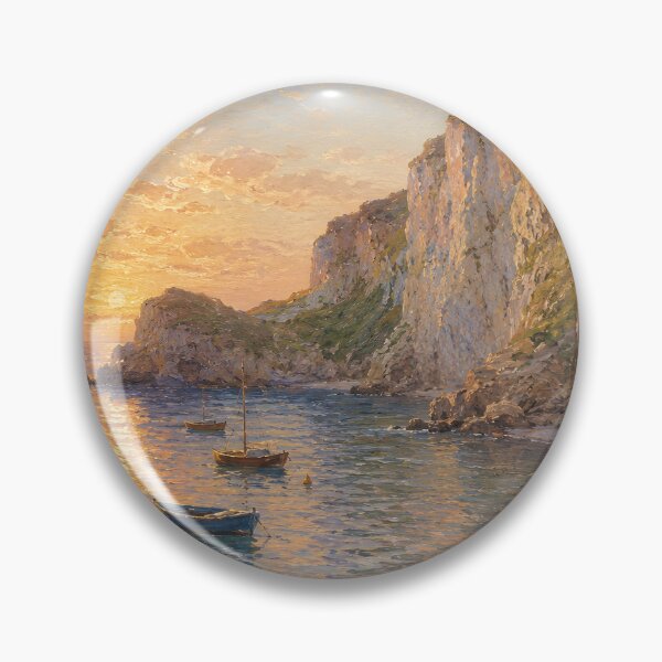 Artikelvorschau, Golden Hour Coastal Cove with Sailboats Impressionist Seascape entworfen und verkauft von Amalia Gutyz.