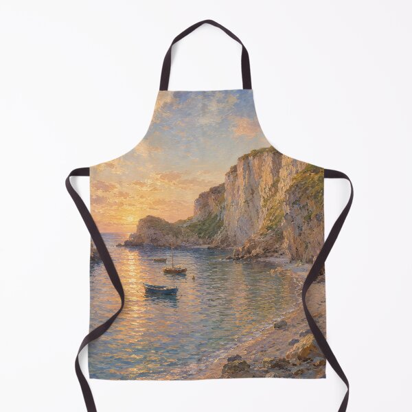Artikelvorschau, Golden Hour Coastal Cove with Sailboats Impressionist Seascape entworfen und verkauft von Amalia Gutyz.