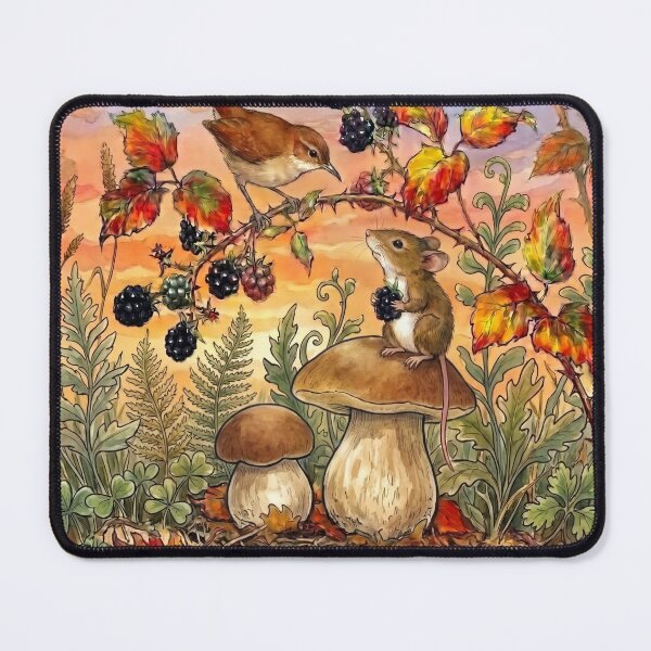 Item preview, Mouse on Mushroom with Bird and Blackberries designed and sold by Merli7.