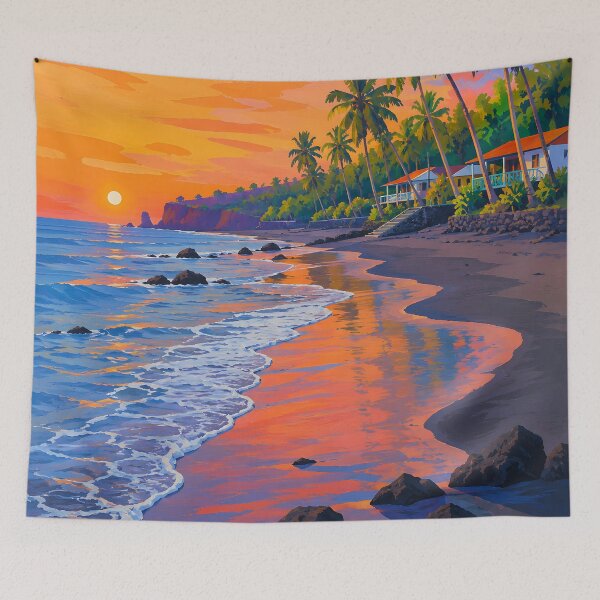 Item preview, Tropical Beach Sunset with Palm Trees and Ocean Waves designed and sold by Amalia Gutyz.