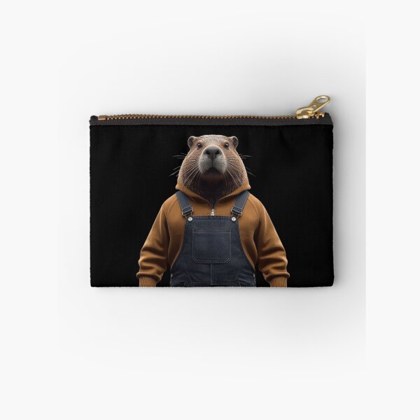 Item preview, Dressed Beaver - Funny Denim Overalls and Brown Hoodie Art designed and sold by fotoNoz.