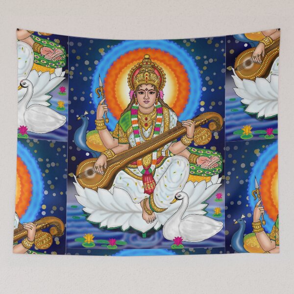 Item preview, Goddess Saraswati Digital Drawing | Hindu Goddess of Wisdom and Knowledge designed and sold by Harshit_Digital_Arts.
