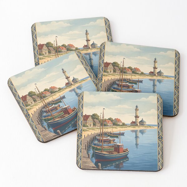 Item preview, Warnemunde Germany Vintage Travel – Alter Strom Lighthouse Beach Fishing Boats designed and sold by Bomax121.
