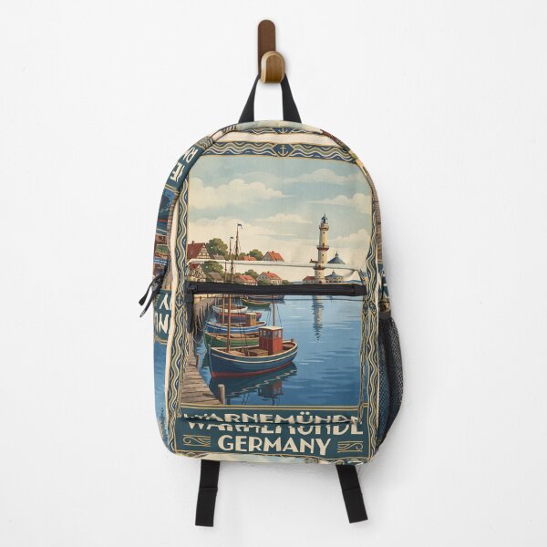 Item preview, Warnemunde Germany Vintage Travel – Alter Strom Lighthouse Beach Fishing Boats designed and sold by Bomax121.