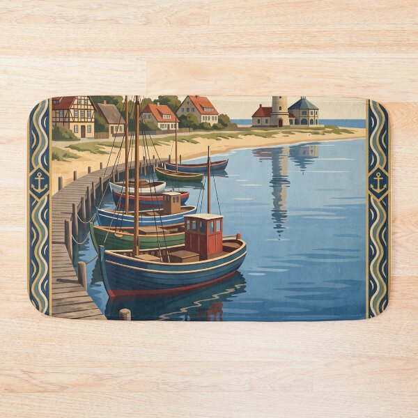 Item preview, Warnemunde Germany Vintage Travel – Alter Strom Lighthouse Beach Fishing Boats designed and sold by Bomax121.