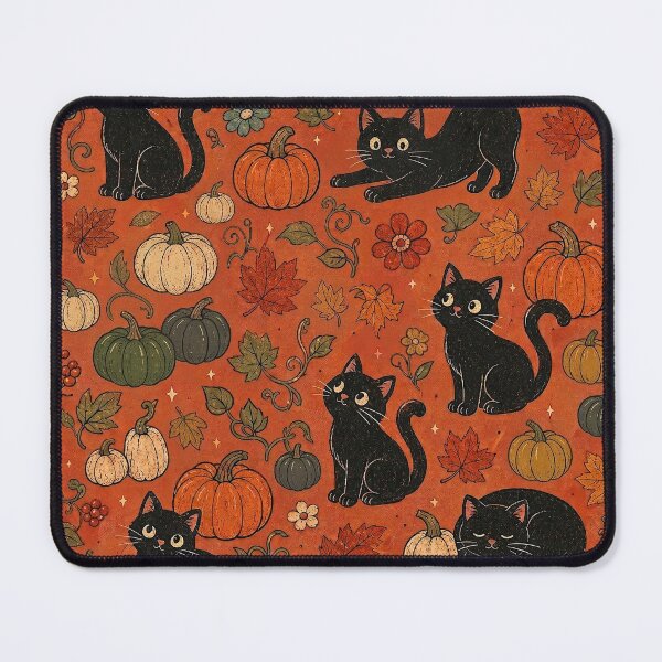 Item preview, Cozy Black Cats and Pumpkins – Retro Autumn Pattern  designed and sold by Graphic Vibe Designs.