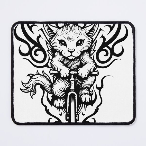 Artikelvorschau, Fantastical Cat-Fish Hybrid Riding a Bicycle Tattoo Flash Design entworfen und verkauft von Qubivibe.