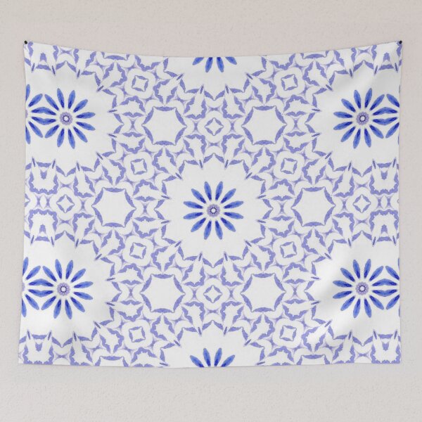 Item preview, Cornflower Blue Daisy Lattice Tile Pattern Mandala - Throw Pillow designed and sold by ArithraStudio.