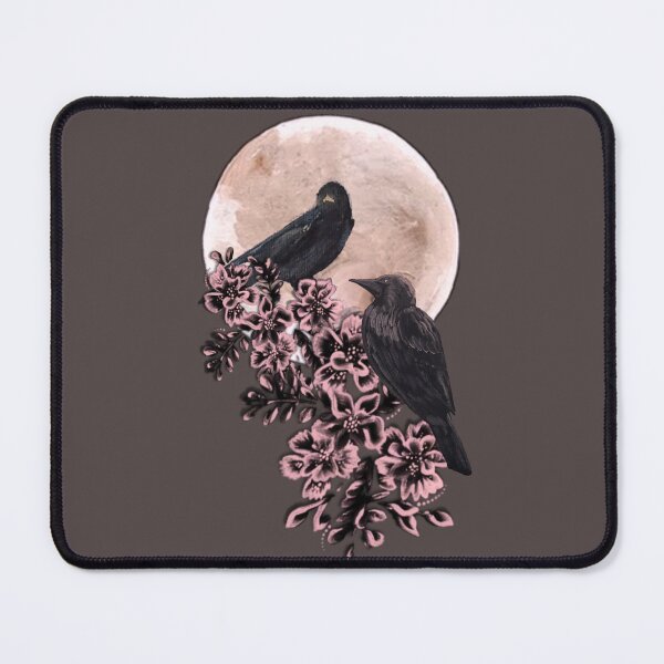 Item preview, Moonlit Crows with Pink Blossoms | Gothic Floral Art designed and sold by ArtistsAtticWI.