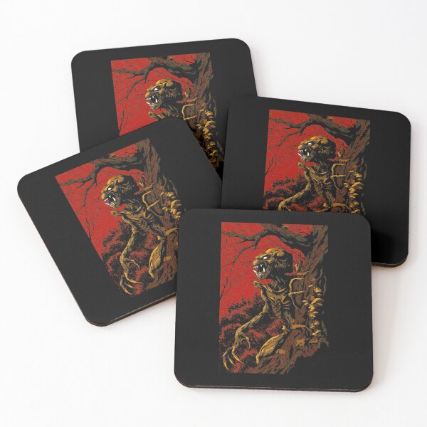 Item preview, Red Forest Monster Woodcut Abstract Horror Illustration designed and sold by HuaMango.
