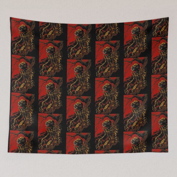Item preview, Red Forest Monster Woodcut Abstract Horror Illustration designed and sold by HuaMango.