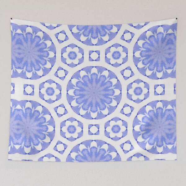 Item preview, Periwinkle Floral Circle Tile Pattern Mandala - Throw Pillow designed and sold by ArithraStudio.