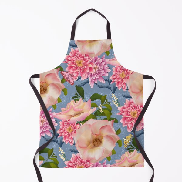 Item preview, Roses and Chrysanthemums with butterflies on soft textured blue designed and sold by SCdesignqld.
