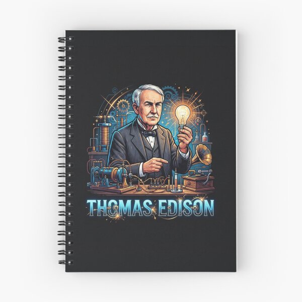 Item preview, Thomas Edison, inventor, con una bombilla brillante. designed and sold by Owcomm.