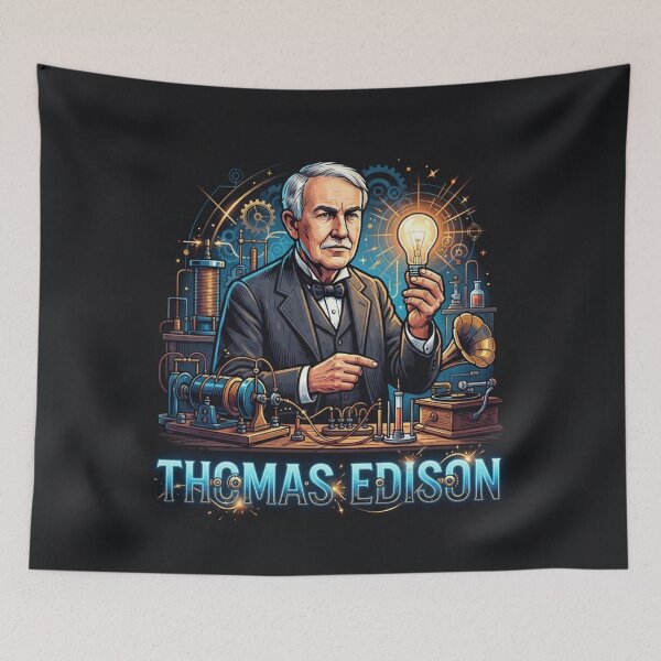 Aperçu de l'œuvre Thomas Edison, inventeur, avec une ampoule lumineuse. créée et vendue par Owcomm.