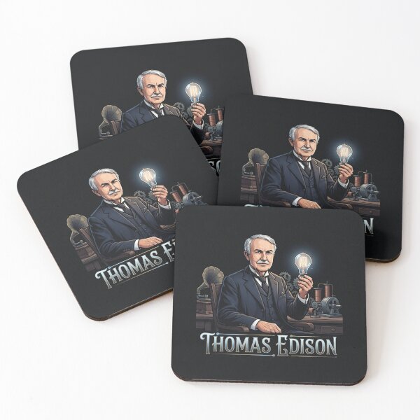 Aperçu de l'œuvre Thomas Edison, inventeur, tenant une ampoule allumée créée et vendue par Owcomm.