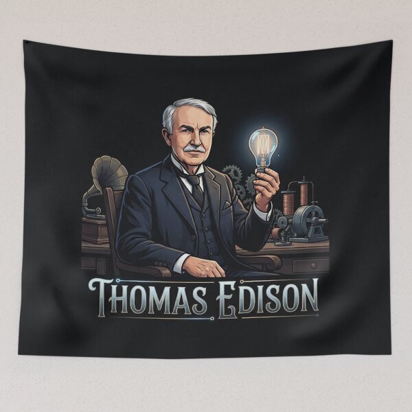 Aperçu de l'œuvre Thomas Edison, inventeur, tenant une ampoule allumée créée et vendue par Owcomm.